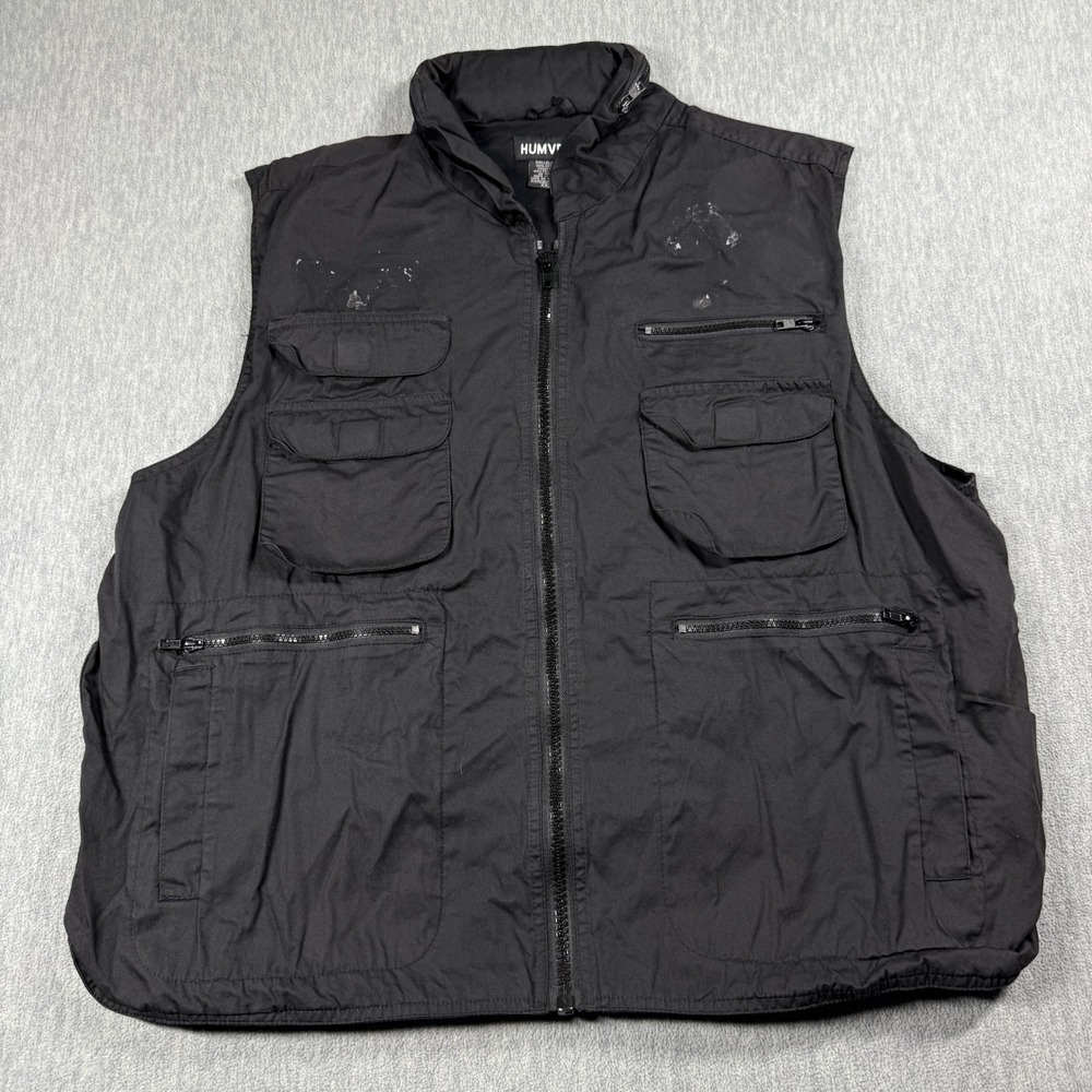 Humvee Vest Mens XXL Black Cotton Multi Pocket Zipper Utility Tactical Cargo